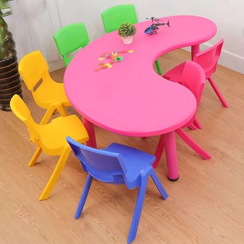 Children's Study Baby Writing Station School Furniture Multiple Colors Plastic Moon Table Chair for Kindergarten