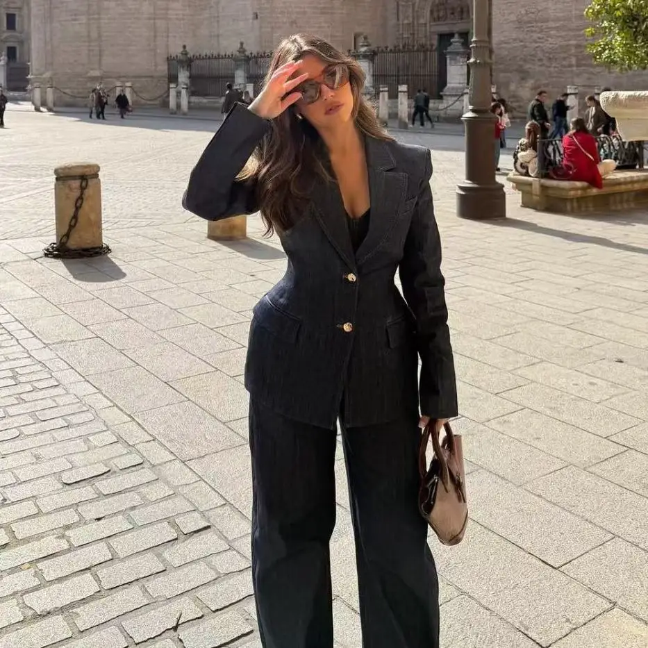 Women's Clothing European and American Fashion Waist Denim Blazer Temperament Simple Commuter Wear 2026 New Products