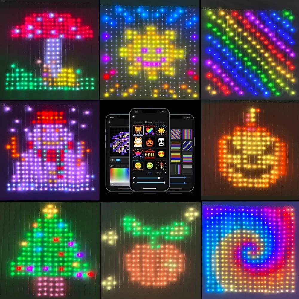 256-400 المصابيح أضواء الستار الذكية إضاءة مقاومة للماء أضواء الجنية لتقوم بها بنفسك تغيير لون APP التحكم لعيد الميلاد ديكور منزلي للحفلات