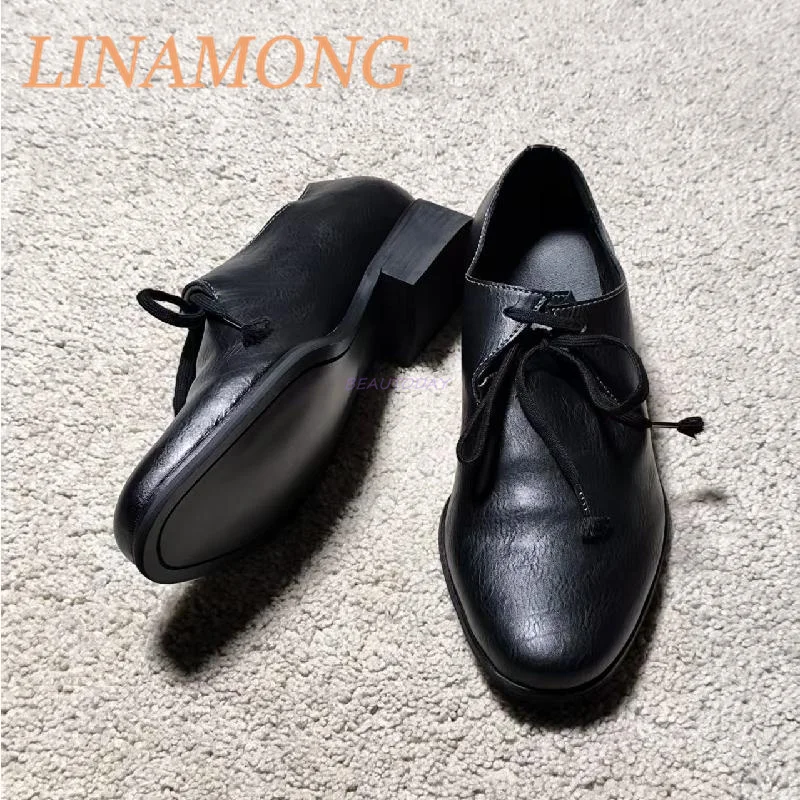 

Black Retro Lace Up Pointed Derby Shoes Casual Shoes for Men Thick Heels, Single Shoes Height Increasing Small Leather Shoes