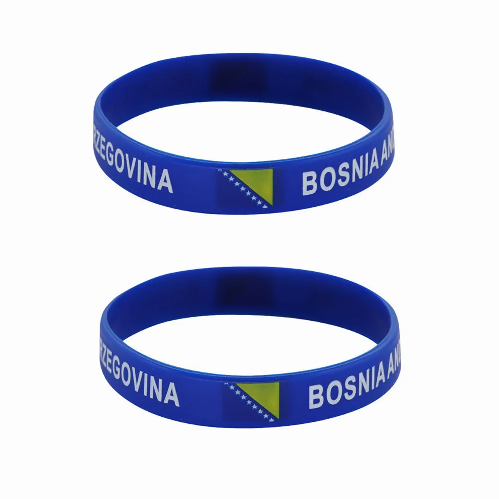 2pcs Bosnia and Herzegovina Flag Silicone Bracelets Sports Game Wristband Wrist Strap Men Women Rubber Band Fashion Accessories