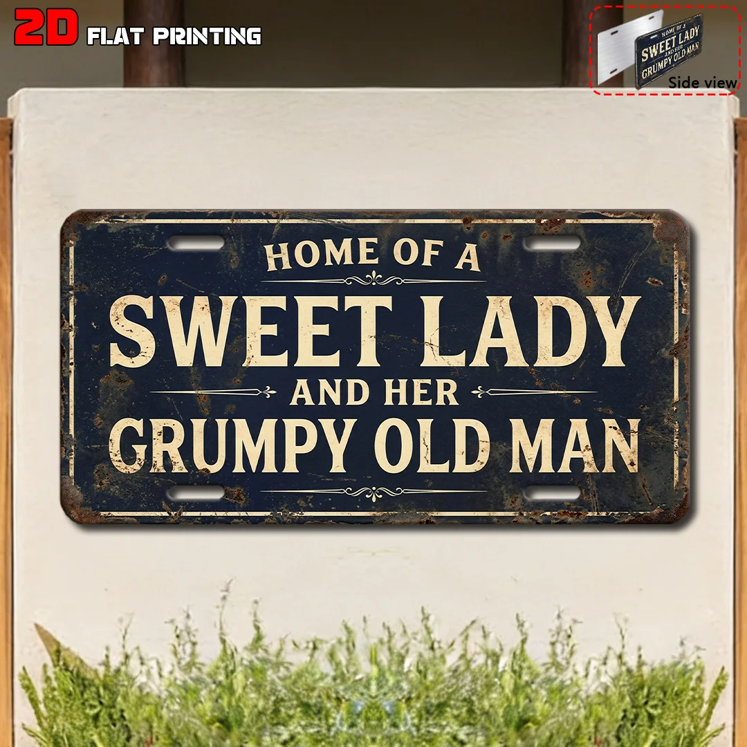 2D Flat, [2D Flat] 1pc, Sweet Lady And Grumpy Old for Man Retro Sign, Home Decor, Birthday Gift (6' X 12'), Entryway Decor, Clas