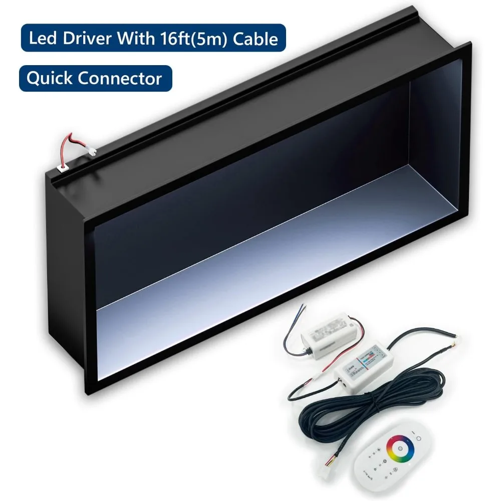 RGB LED Light Shower Niche, Matte Black 30X12 in Stainless Steel Wall Niche with Remote Control