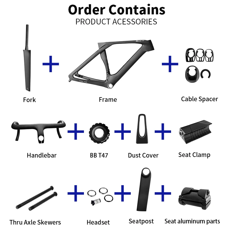 BXT Carbon Road Bike Frame, Disc Brake, 700 x 32C Road Frameset, Fully Hidden Cable, Flat-Mounted Disc Brake, New, 2023