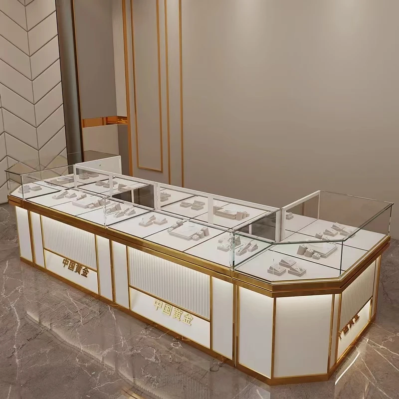 (Customized) custom jewelry kiosk showcase jewellery display cabinet luxury stainless steel frame glass jewelry showca