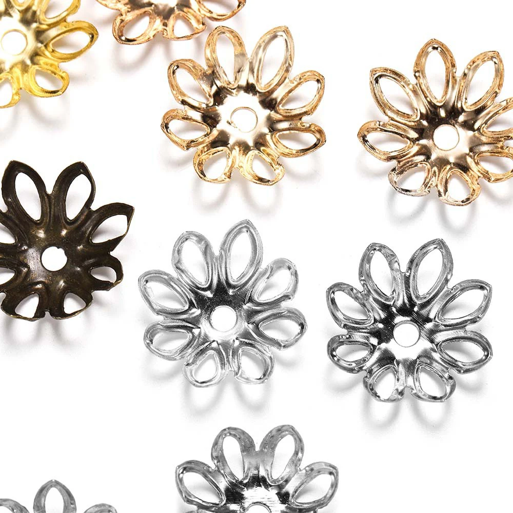 100-200 Stück Metall-Hohlblumen-Abstandshalter-Perlenkappen, Perlenverbinder, vergoldet, filigran, für Charms, Halsketten, Schmuckherstellung – Detail 4