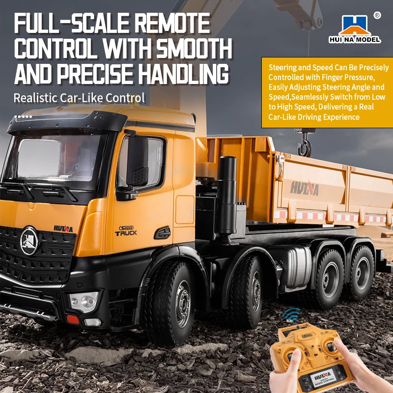 HUINA 1538 26-Channel 1:14 Alloy Remote Control Semi-Alloy Remote Control Vehicle Grab Wood Dump Truck Construction Toy for Kids