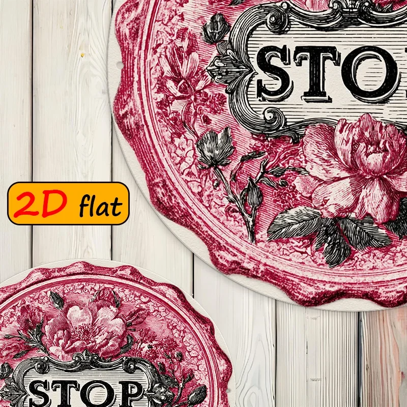Aluminum Round Sign 7.87x7.87 Inch Vintage Floral STOP Pattern 2D Outdoor Decor Art Gift