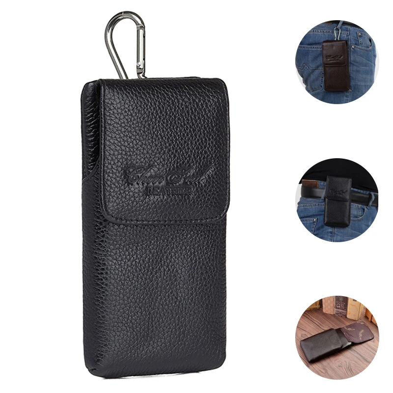 Genuine Leather Men Mobile Cell Phone Case Cover Skin Bags Casual Real Cowhide Male Loop Hook Belt Fanny Waist Pack Bag