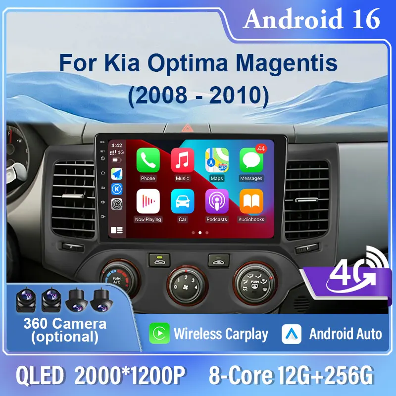 Android 16 LHD For Kia Optima Magentis 2008 - 2010 Car Radio Video Navigation GPS Stereo Wireless CarPlay WiFi Multimedia Player