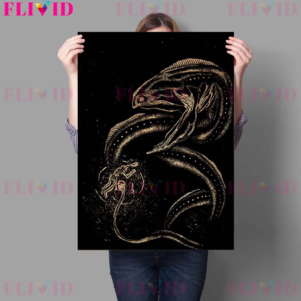 Witch's Hand,Black Snake And Crescent Moon Vintage Wall Art Canvas Painting Devil Hourglass And Death Penalty Poster Print Decor