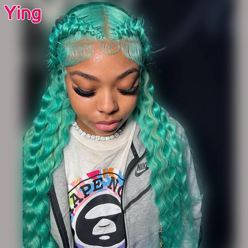 Ying 30 inch diepe golf aqua groen 13x4 kant voor menselijk haar pruiken braziliaanse remy 613 blond 13x6 kant frontale pruik preplucked