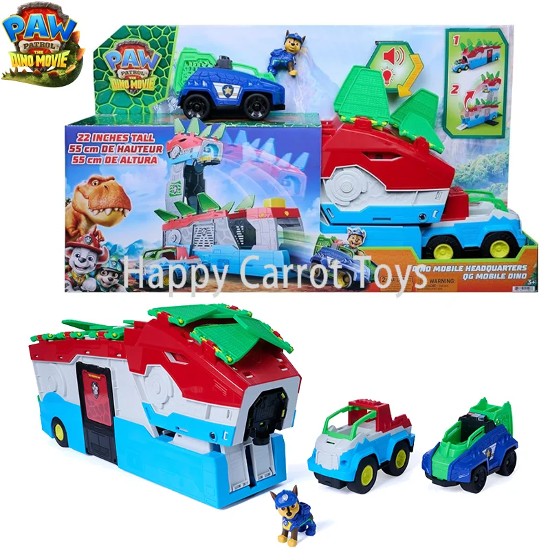Original PAW Patrol The Dino Movie Playset Dino Mobile Headquarters 55,8 cm interaktives, verwandelbares Spielzeug, Chase-Figur, 2 Fahrzeuge
