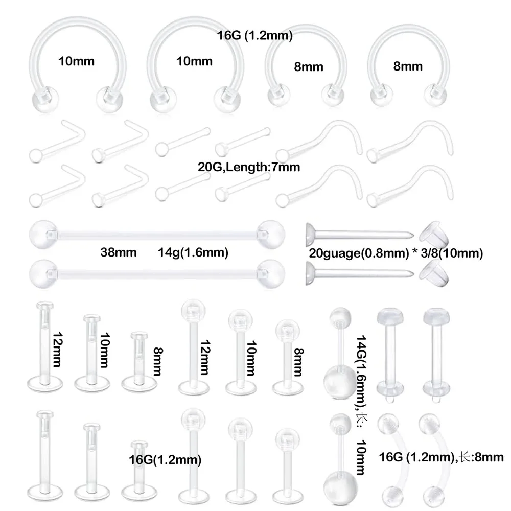 2pcs Clear Bioflex Nose Rings Belly Rings