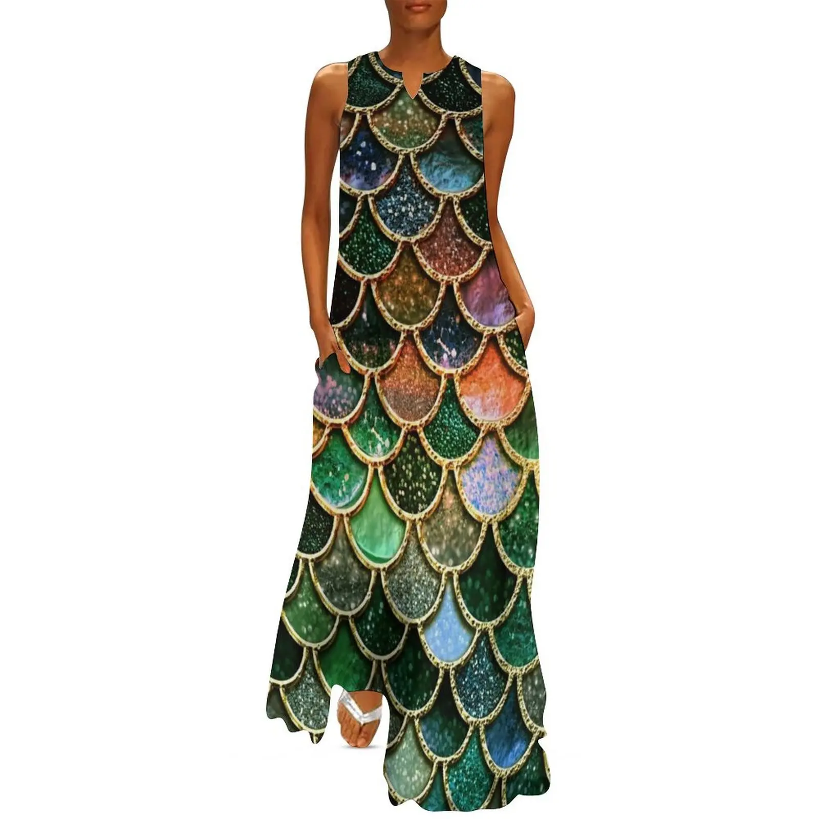 Green Sparkle Faux Glitter Mermaid Scales Long Dress luxury woman party dress party dresses women Dress