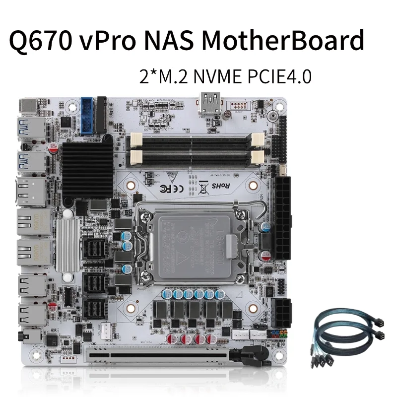 Carte mère Intel vPRO Q670 NAS LGA1700 Max 8×SATA 6×M.2 NVMe 1×PCIE5.0x16 2×DDR5 2×2.5G LAN Firewall PC ITX