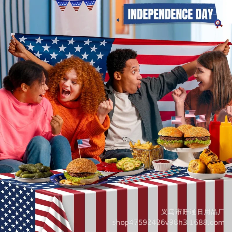 1pc American Independence Day Tablecloth Disposable 4th of July USA Plastic Flag Table Cover Party Decor for BBQ Holiday Party