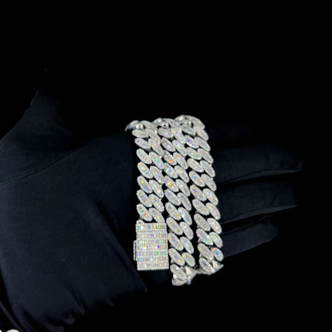 

Оптовая цена, ювелирное ожерелье в стиле хип-хоп, стерлинговое серебро 925 пробы, Iced Out Vvs, муассанит, бриллиант, кубинская цепочка, ожерелье