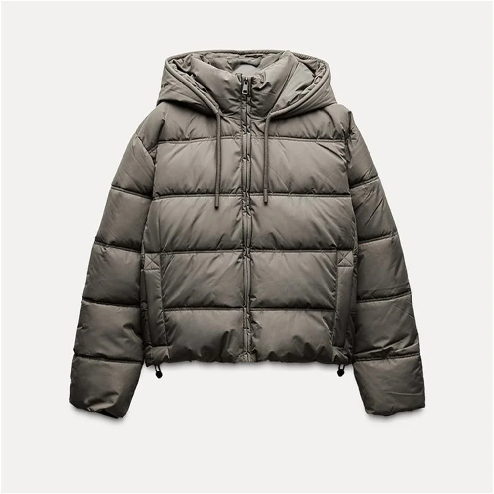 المرأة الجديدة أزياء تنوعا فضفاضة قصيرة الأكمام الطويلة سميكة مقنعين سستة الديكور سترة قطن معطف