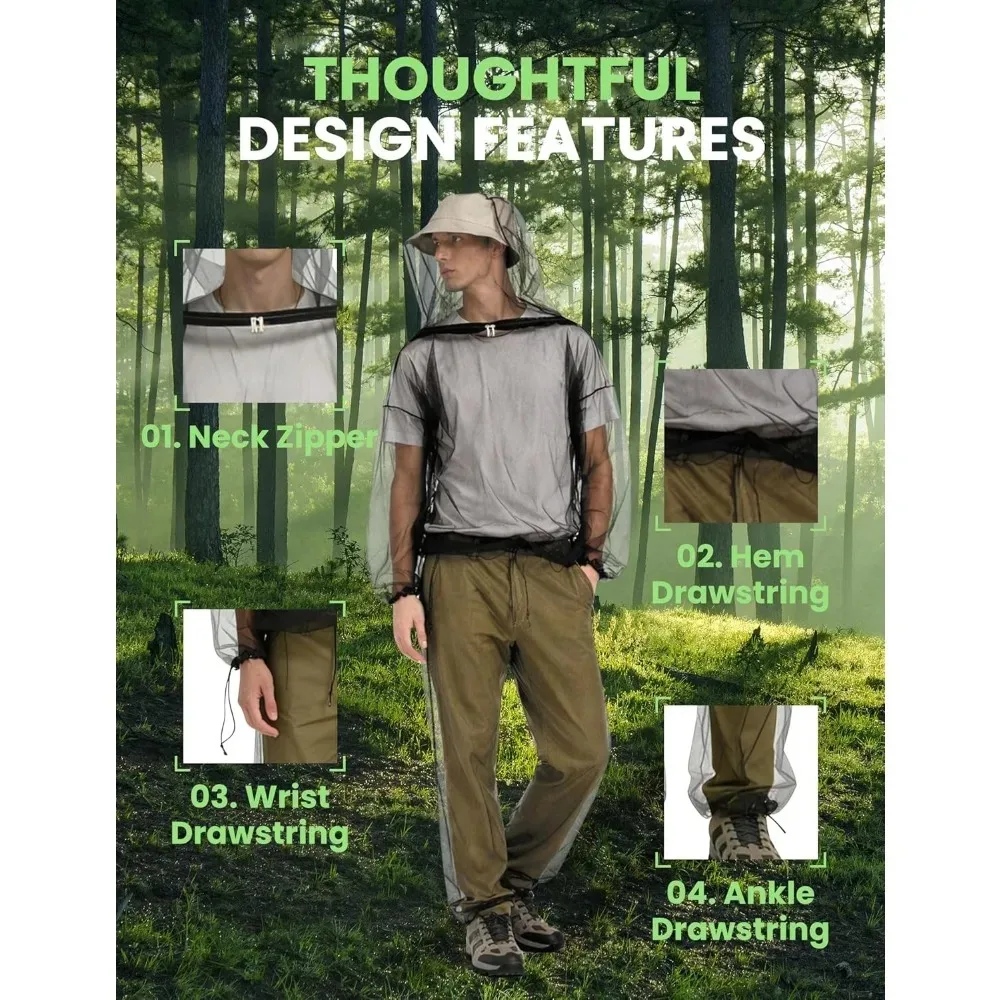 Outdoor Mosquito Protection Suit Insect Proof Mesh Hooded Jacket For Fishing Camping Bug Net Shirt Pants Full Body Coverage - view 5