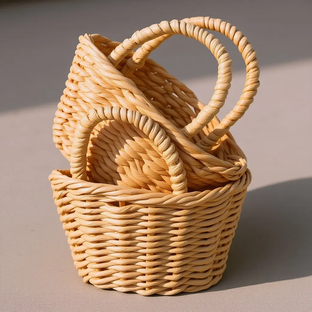 Raffia Grass Mini Baskets 2pcs – Woven Storage Baskets for Home Decor, DIY, Small Hanging or Tabletop Use