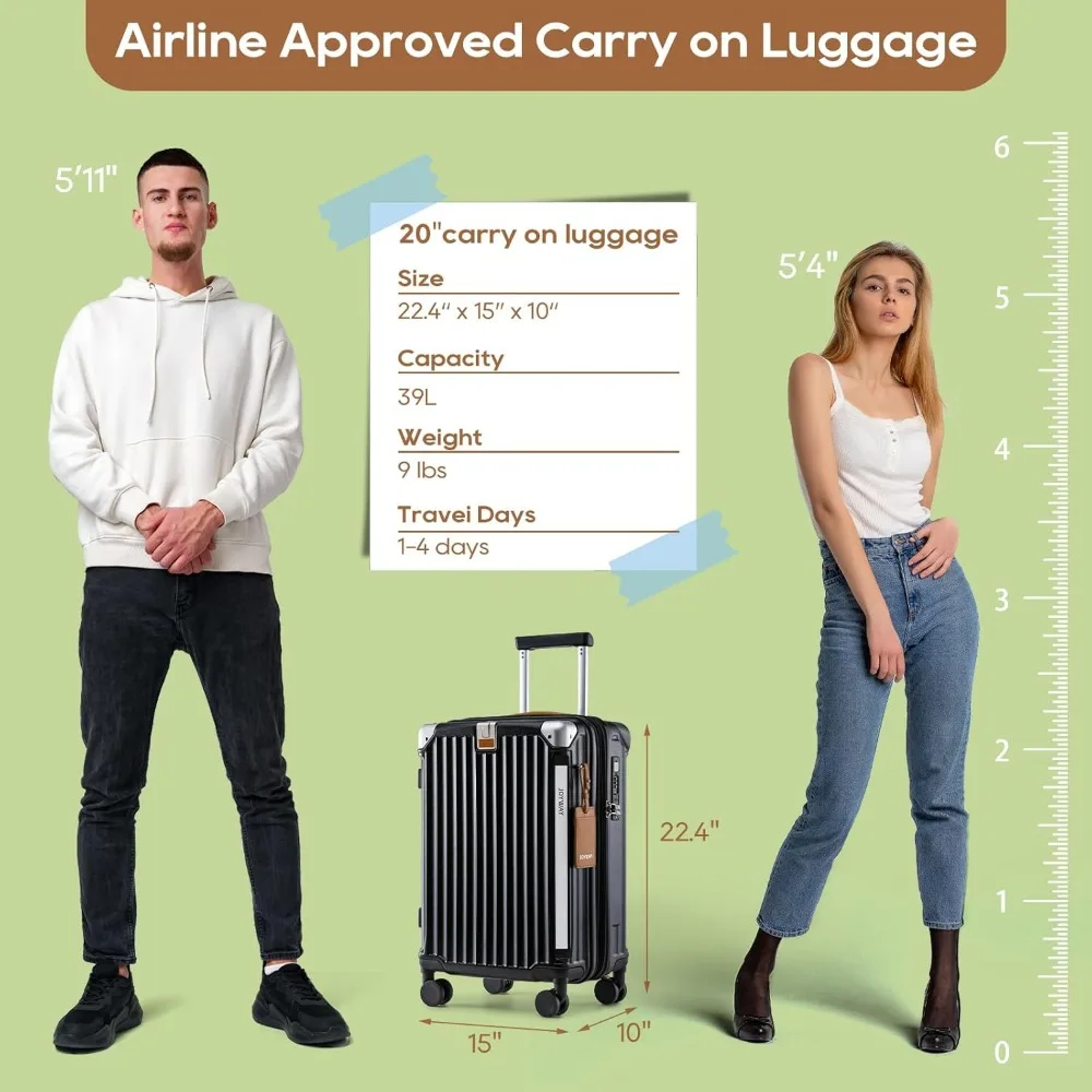 Expandable Hardside Spinner Suitcase with Smart Cup Holder, USB Port, and TSA Lock - 20 Inch Luggage for Travel