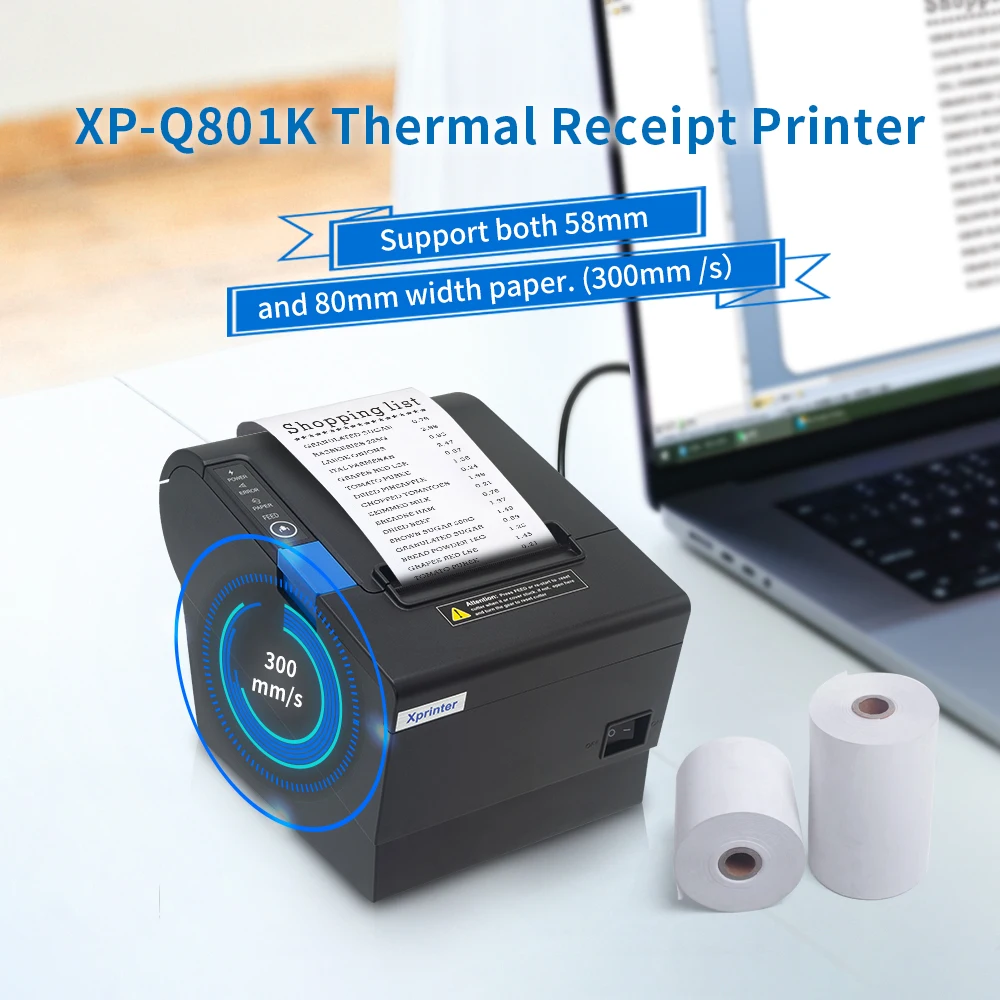 Xprinter XP-Q801K 80mm Direct Thermal Receipt Printer Support Both 58mm/80mm Width Paper Printing Receipt Printer