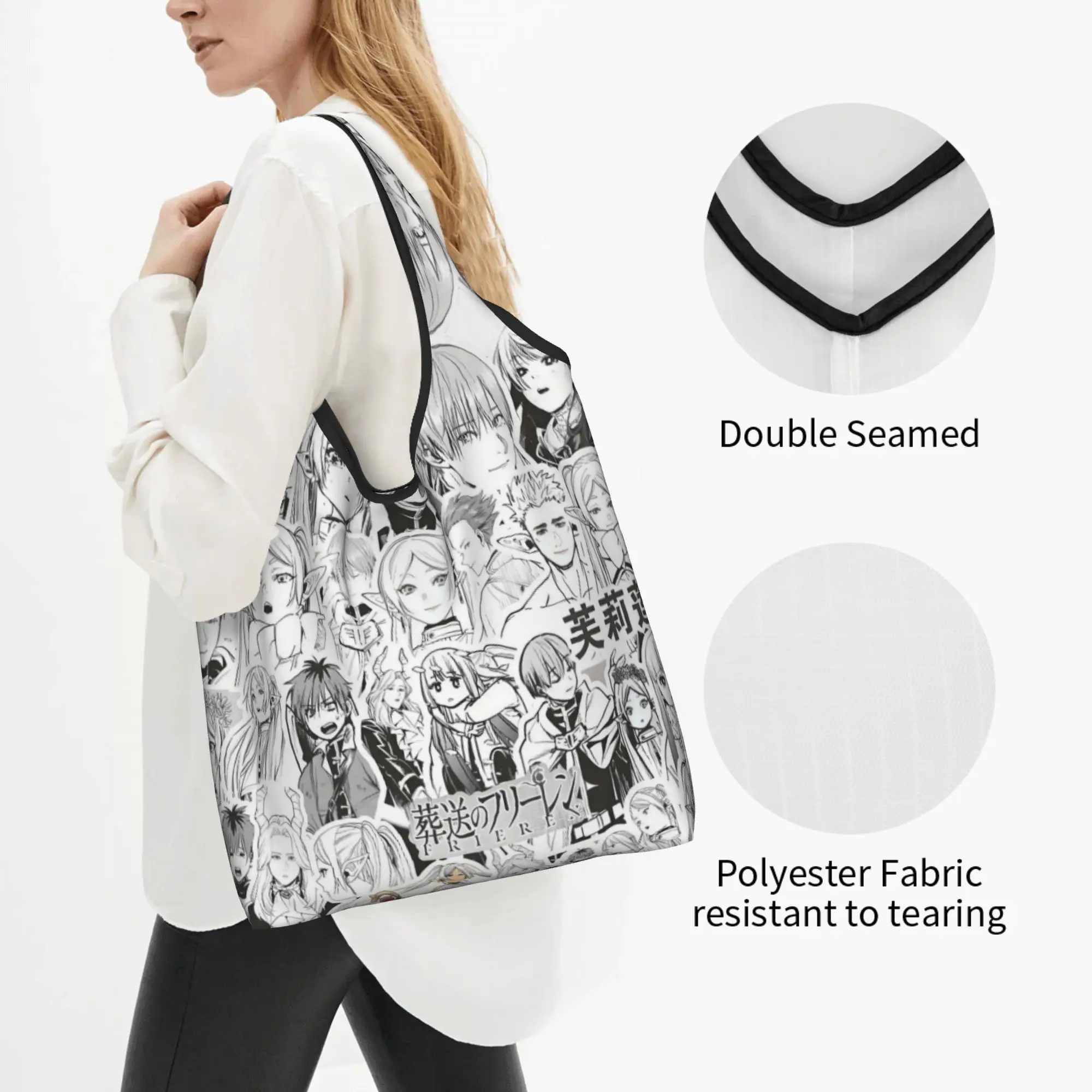 Frieren Beyond Journey's End  Groceries Tote Shopping Bag  Cute Japane Anime Manga  Shoulder Shopper Bag Large Capacity Handbag