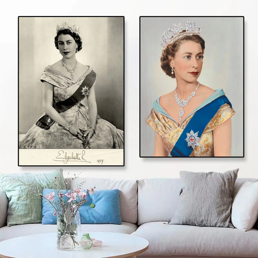 Queen Elizabeth Canvas Paintings Queen Elizabeth II of England Poster and Prints British Royal Wall Art Living Room Home Decor