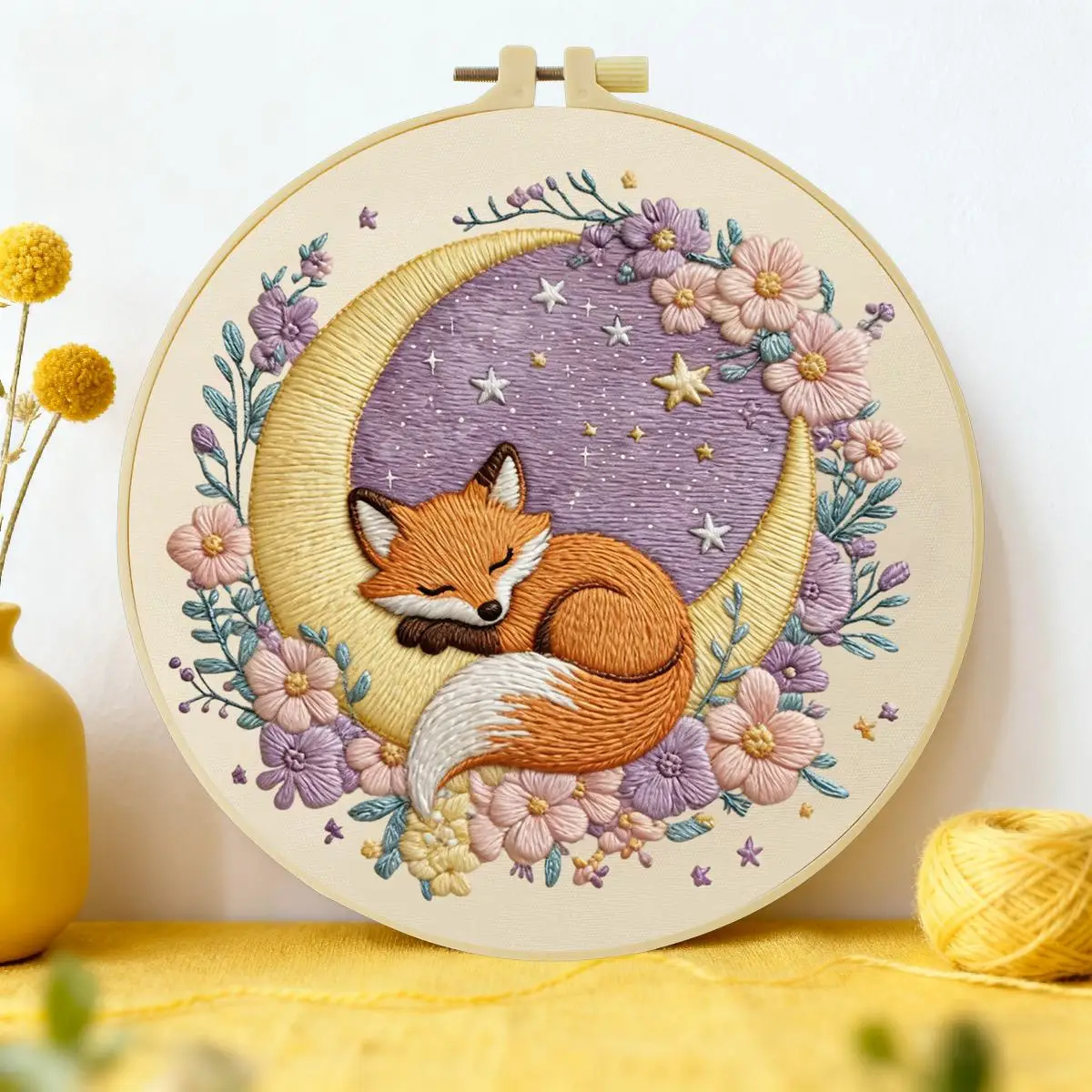 1 Stück 20X20CM/15X15CM 7,87/6,3 Zoll Tier - Fuchs Stickerei Starter-Kit DIY-Kit DIY-Stickerei-Set Handarbeiten Nadelkunst – Detail 2