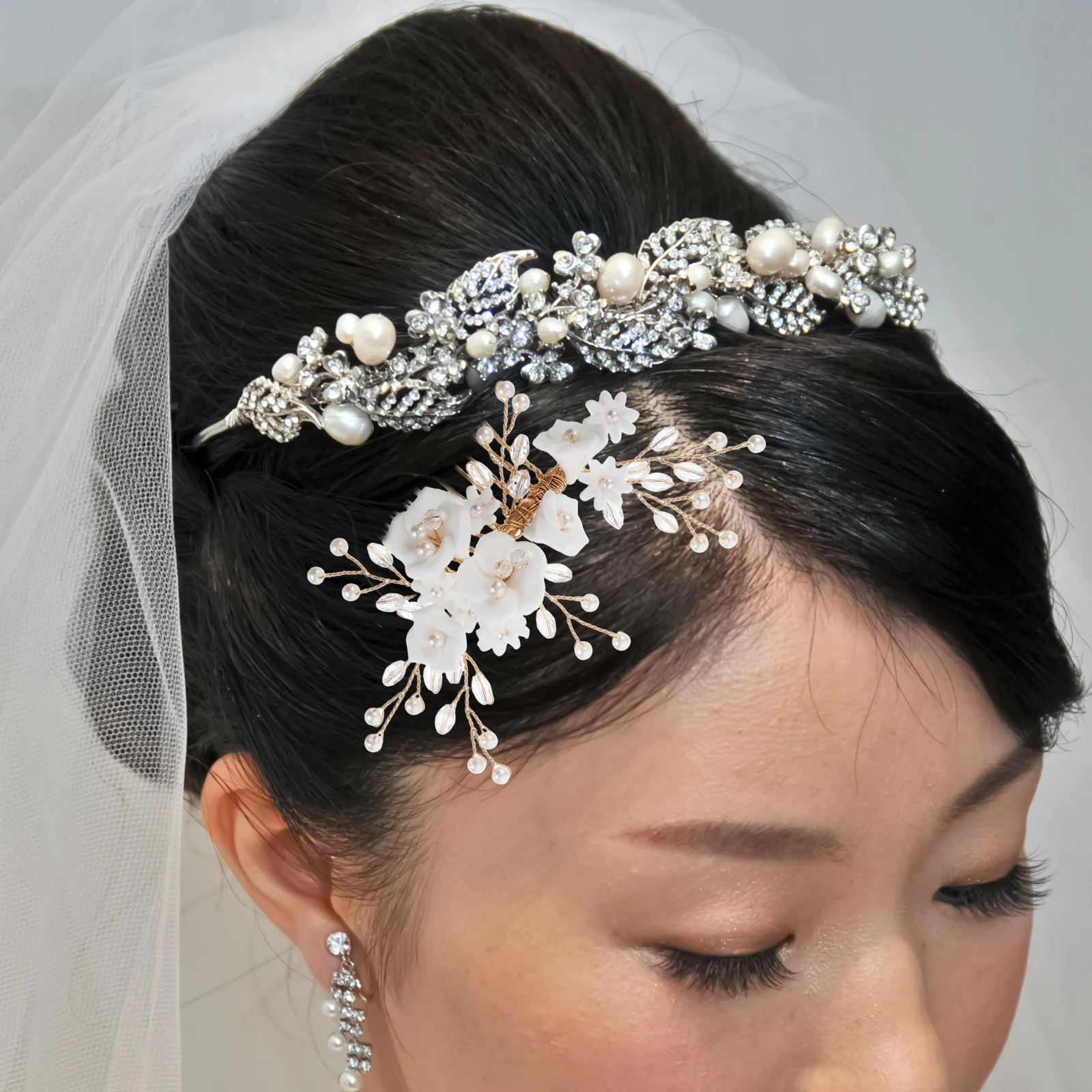 

European Wedding White Clay Pearl Flower Bridal Hair Comb Bridal Hair Accessories Bridesmaid Headdress Flower Girl Decorations
