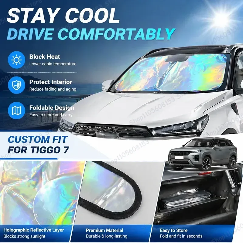 For Chery Tiggo 7 Foldable Front Windshield Sun Shade UV Protection Reflective Car Sunshade Interior Accessory Heat Reduction