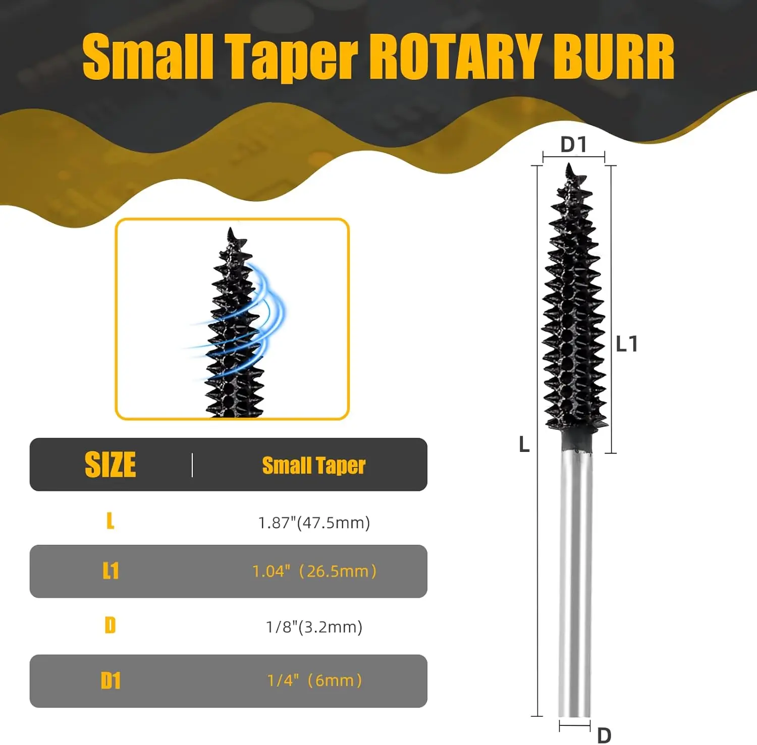 Flame-Point Wood Carving Bit Carbide Rotary File Head 1/8-inch Shank Compatible with Dremel for Fine Wood Work Accessories