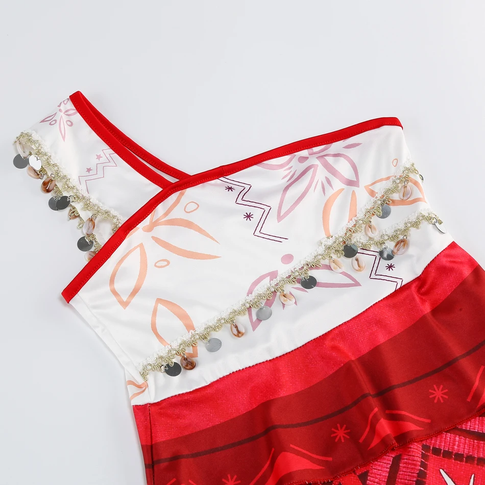 Moana Dress for Girls Summer Dress Girl Princess Cosplay One Shoulder Suspender Dress Accessories Set