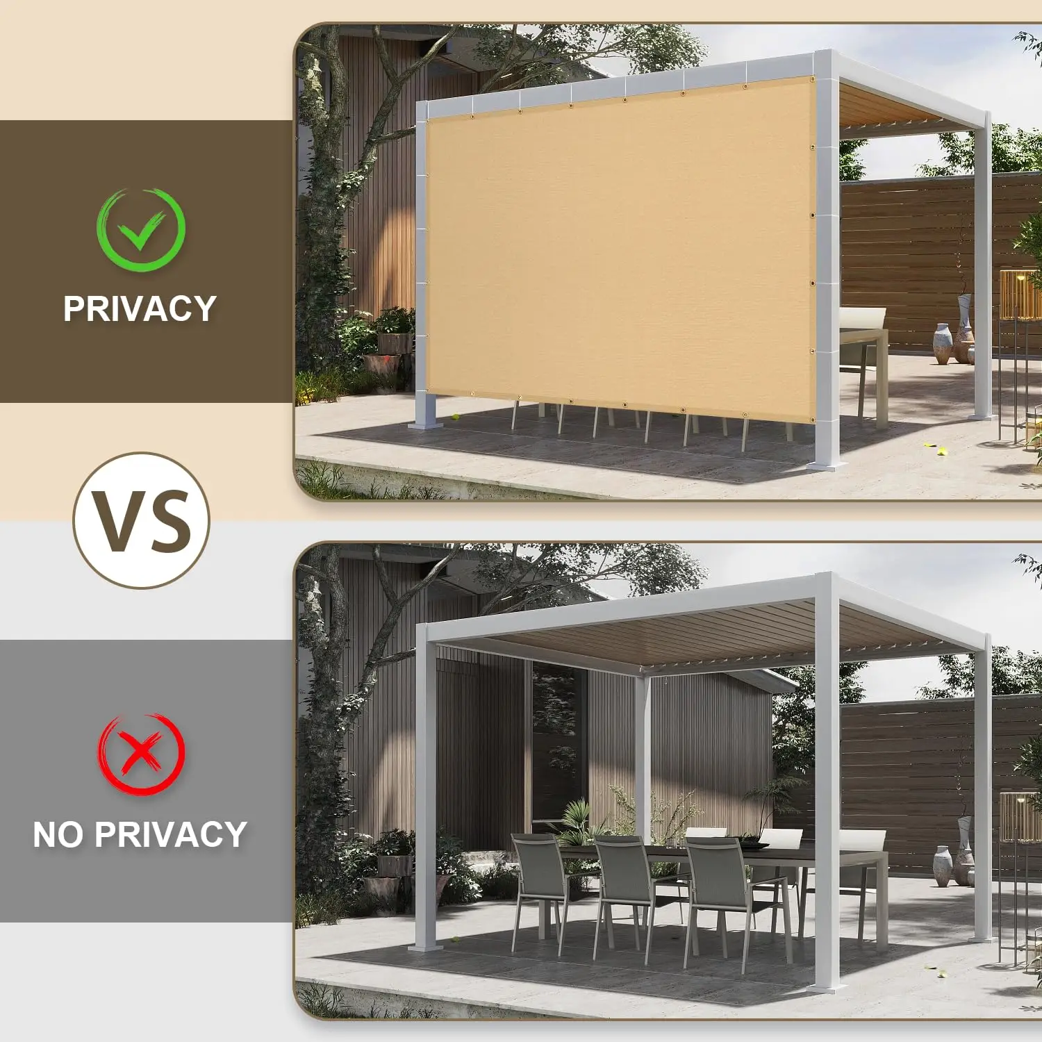 HDPE Sun Shade Cloth with Grommets, 95% UV Block Privacy Cover for Patio Pergola, 20x24 FT, Sand, Customized