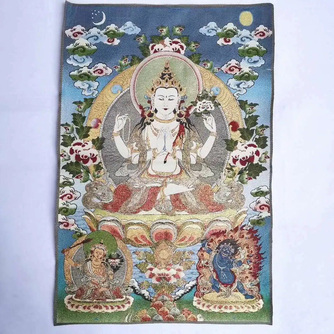 

36-дюймовая тибетская ткань, шелковая буддистская 4 Руки Гуаньинь Гуань-Инь танка тханка #14