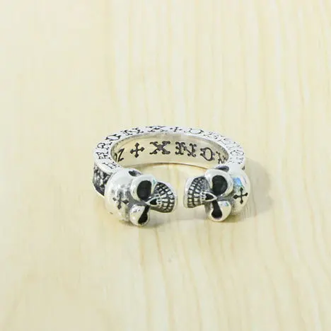 

Retro Thai silver exaggerated domineering skull ring S925 Sterling Silver Men's Open Adjustment Personality Fashion Ring