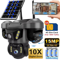15MP Three Lens 4G Camera Solar Power Outdoor Waterproof PIR Humanoid Detection Security Video Monitor V380 Battery Surveillance