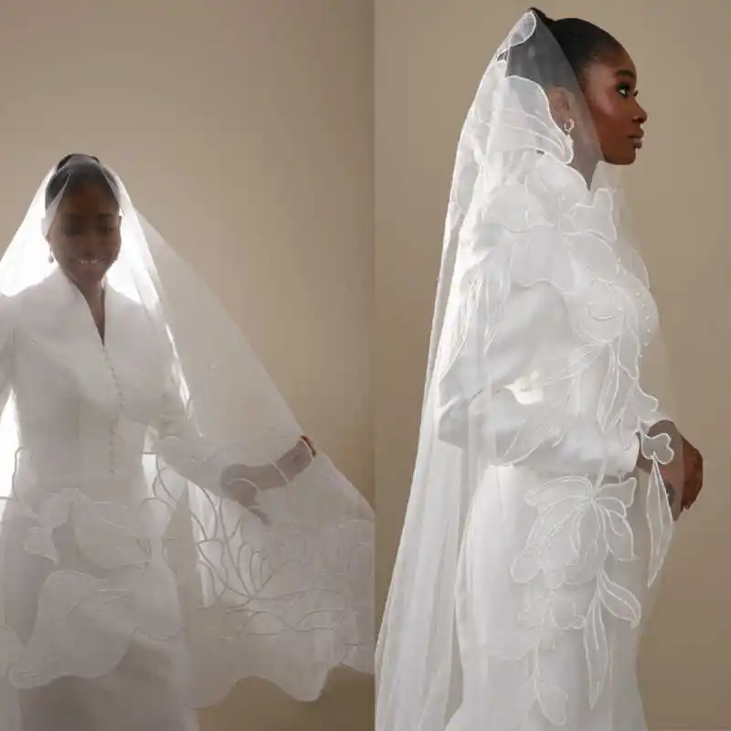 

Простая свадебная фата с жемчугом и аппликациями, 1-слойная длинная фата длиной до часовни с расческой, свадебные аксессуары по индивидуальному заказу, высокое качество