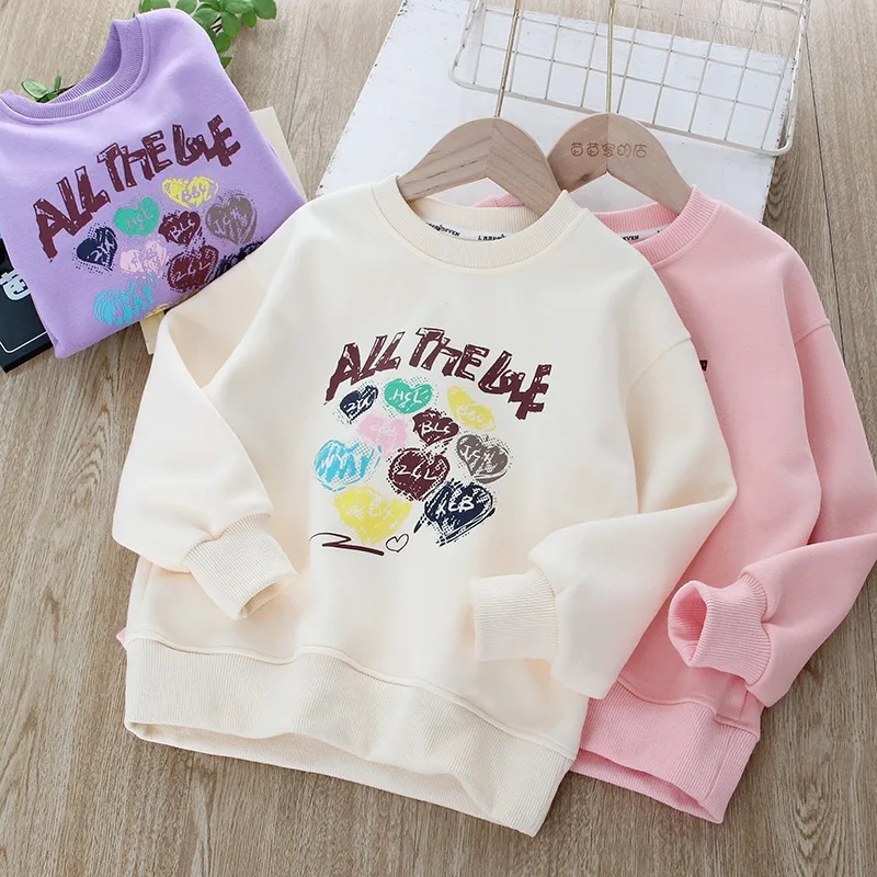 2024Spring and Autumn New Girls' round Neck Love Top All-Matching Hoodie Coat