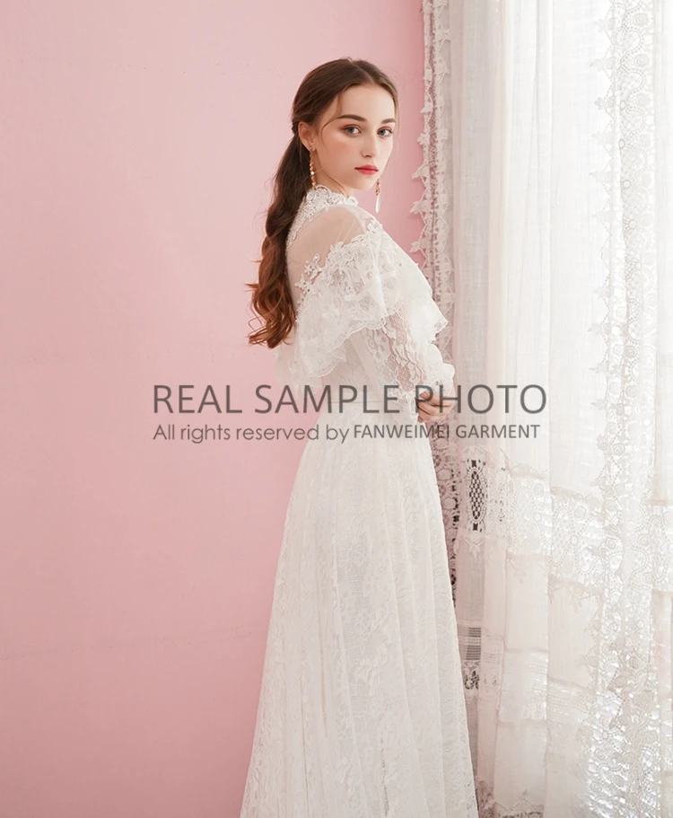 Victorian Lace Vintage Bridal Gown Long Sleeve Good Quality Real Photo Factory Price Customzied