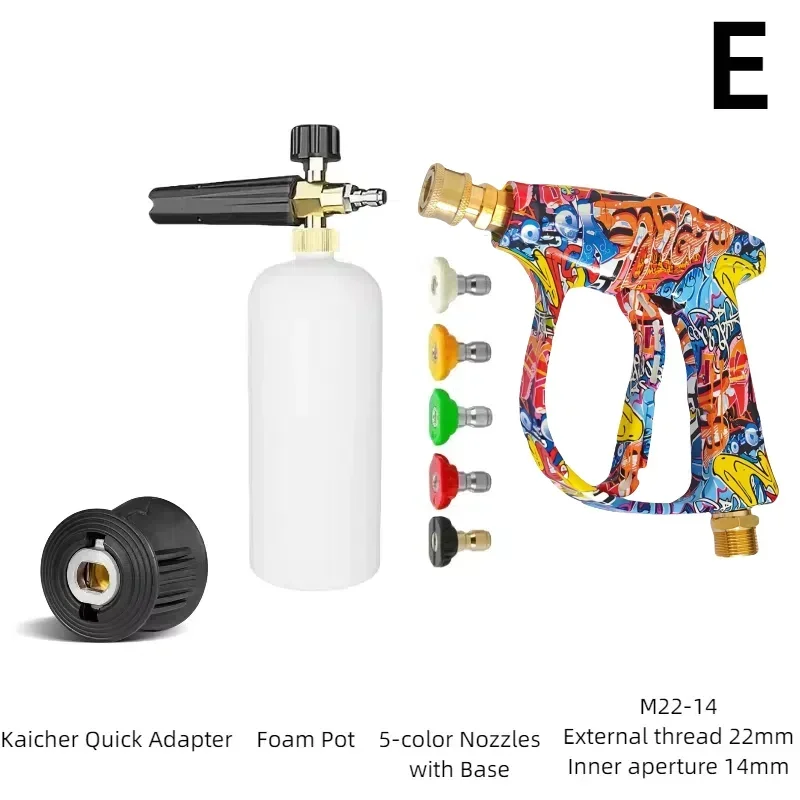 4350PSI Graffiti Hogedrukreiniger Pistoolset, 1L Schuimkanon 1/4 inch Spuitmondset + Optionele Karcher Adapter & Rubberen Basis voor Autowas