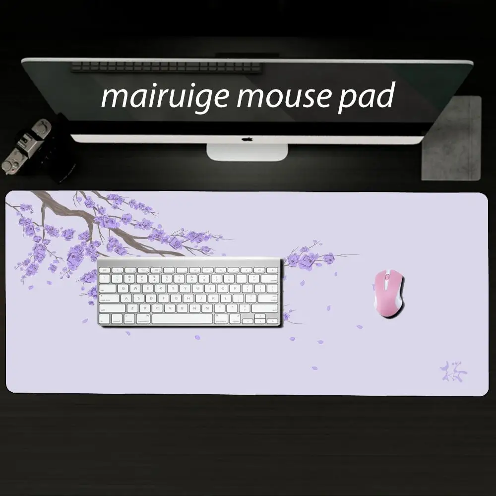 Фиолетовый японский коврик для мыши Сакура, большой коврик для компьютерного офисного игрового стола, XXL, резиновый противоскользящий коврик для игровой клавиатуры, длинные настольные коврики