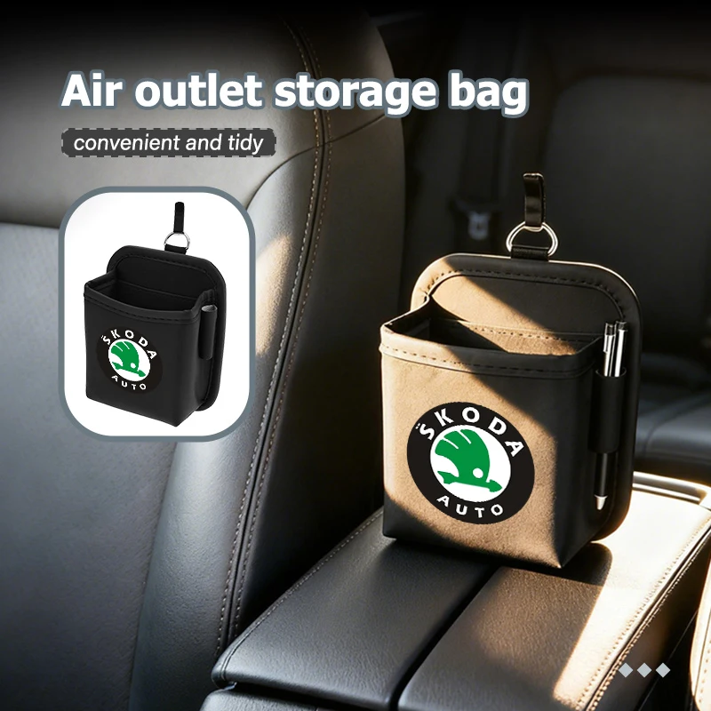For Skoda Car Air Outlet Organizer Bag Hanging Glasses Phone Storage Box Octavia Superb RAPID FABIA KAMIQ KAROQ KODIAQ YETI