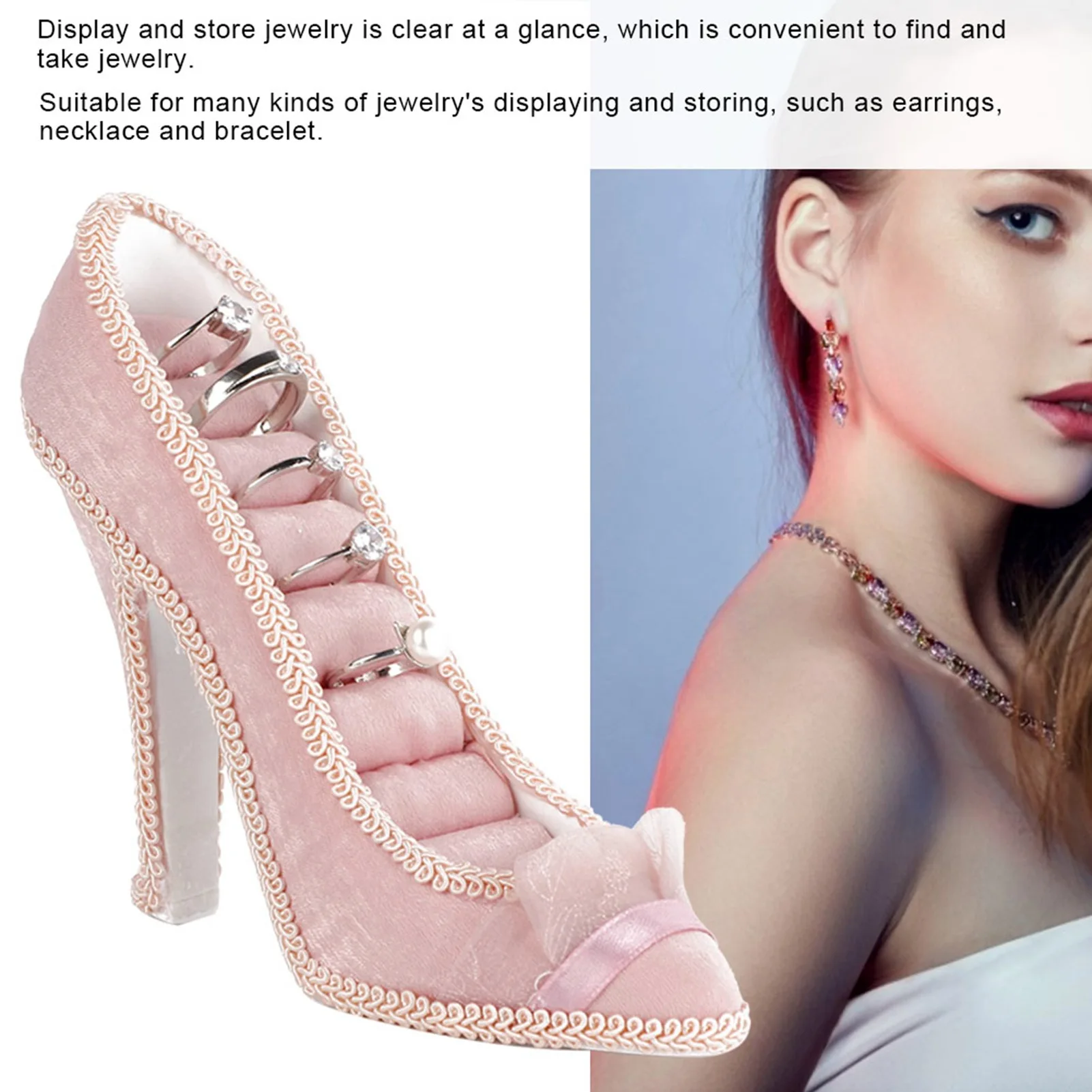 

High Heeled Shoe Jewelry Holder Stand - Multi-Functional Display for Earring Necklace Ring