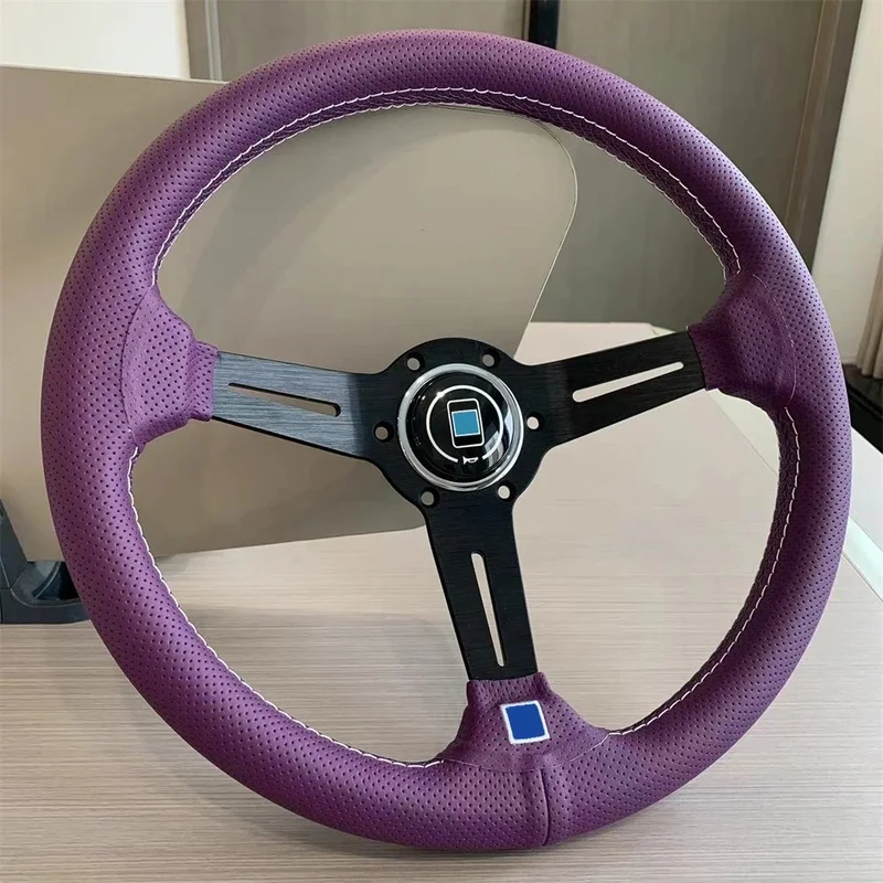 High Quality 350MM PCD 70MM Sports Steering Wheel Multi Color Microfiber Leather Deep Concave Racing Steering Wheel