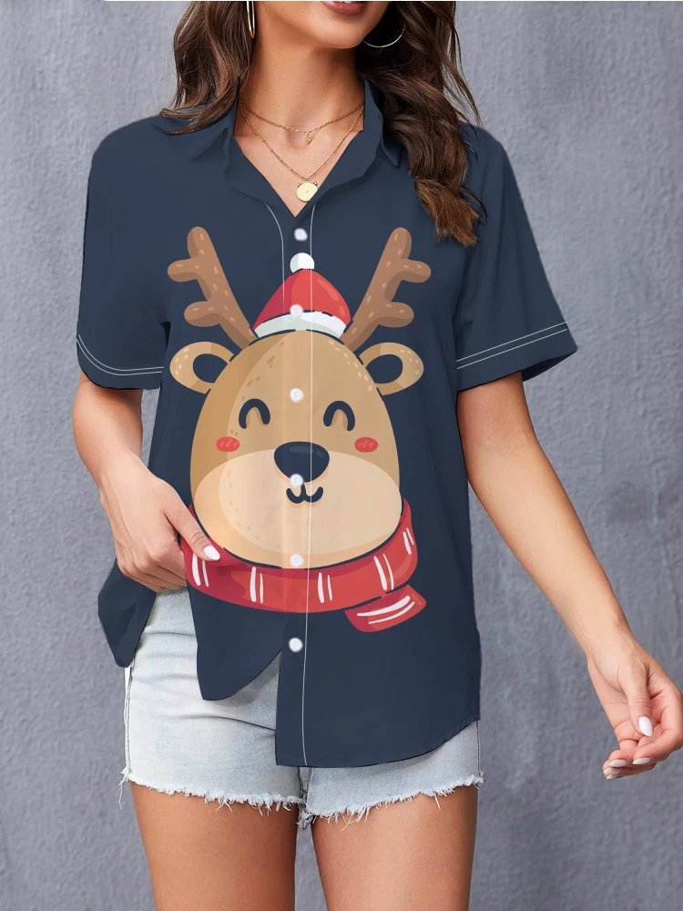 Cartoon Deer 3d Digital Printied Short Sleeve Shirt Outdoor Shopping Women's Shirt Tops Summer Fashion Daily Loose Casual Shirt