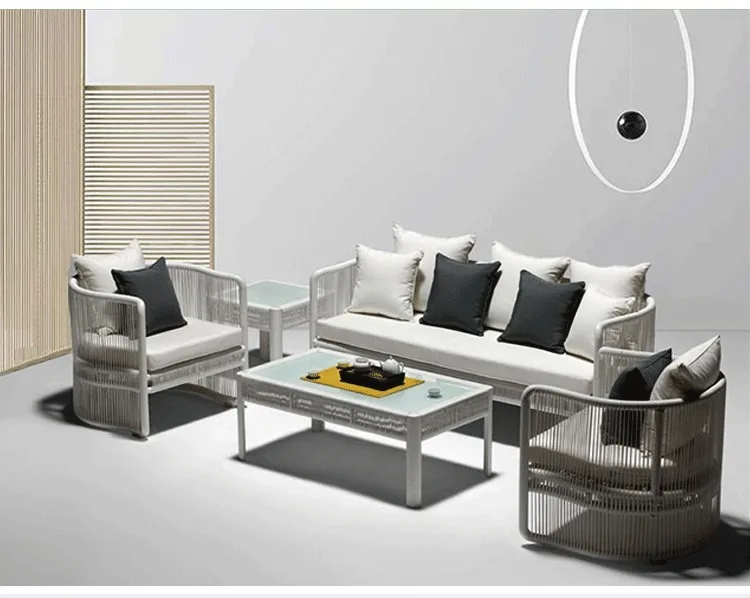 & New Chinese Style Outdoor Sofa Set, Waterproof Patio Garden Furniture, Rattan Table & Chairs for Courtyard & Sales Office