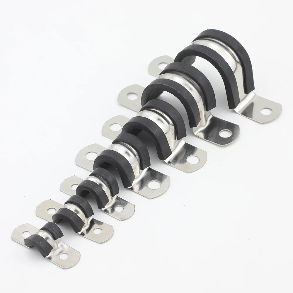 JUIDINTO 1/2/5 Stück mit Gummi ausgekleideter P-Clip, Kabelmontage, Verkabelung, Schlauchschelle, 6–200 mm, Edelstahl-Kissen, Rohrschelle