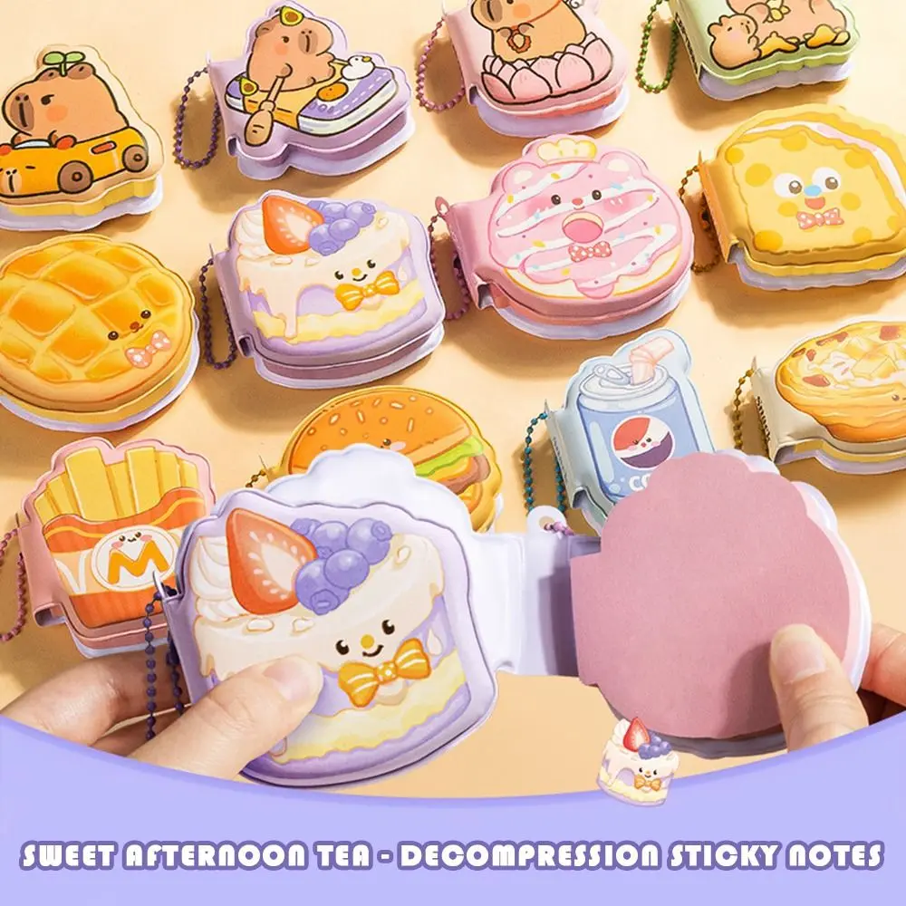 4pcs Trendy Elastic Stress Relief Sticky Notes Cute Cartoon Capybara Memo Pad Portable Notebook for Daily Notes